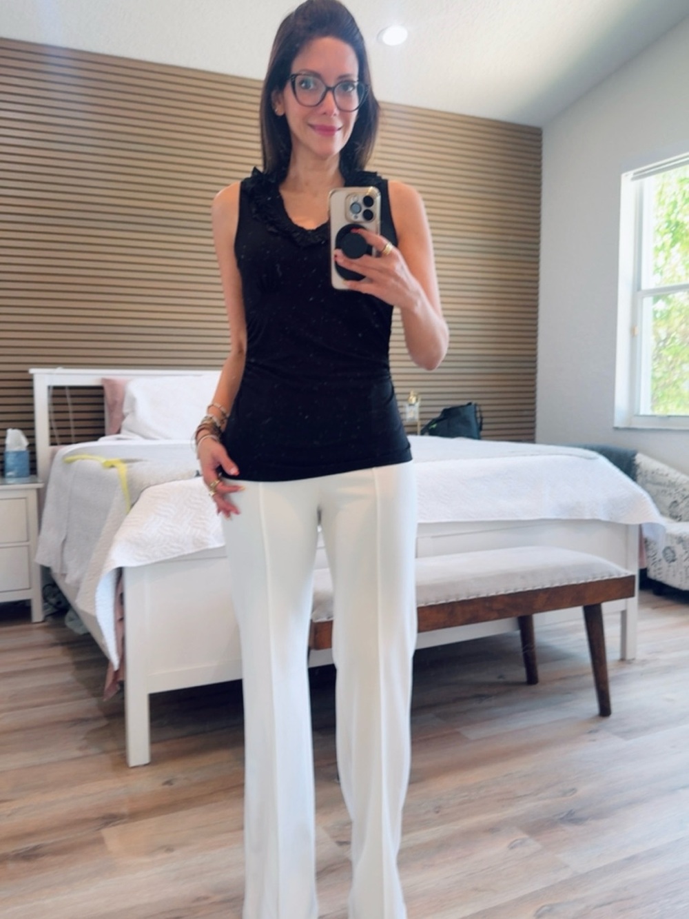 White House Black Market Black Ruffle-Neck Sleeveless Top - Picture 1 of 6